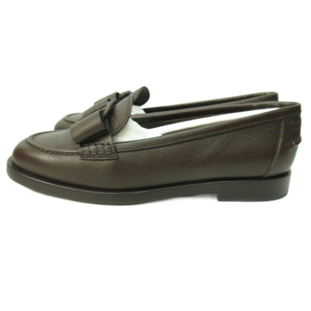 サルヴァトーレフェラガモ Salvatore Ferragamo VIVALDO ヴァラ リボン ローファー シボ レザー カーフ 茶 ブラウン 6 約23.5cm 0753764