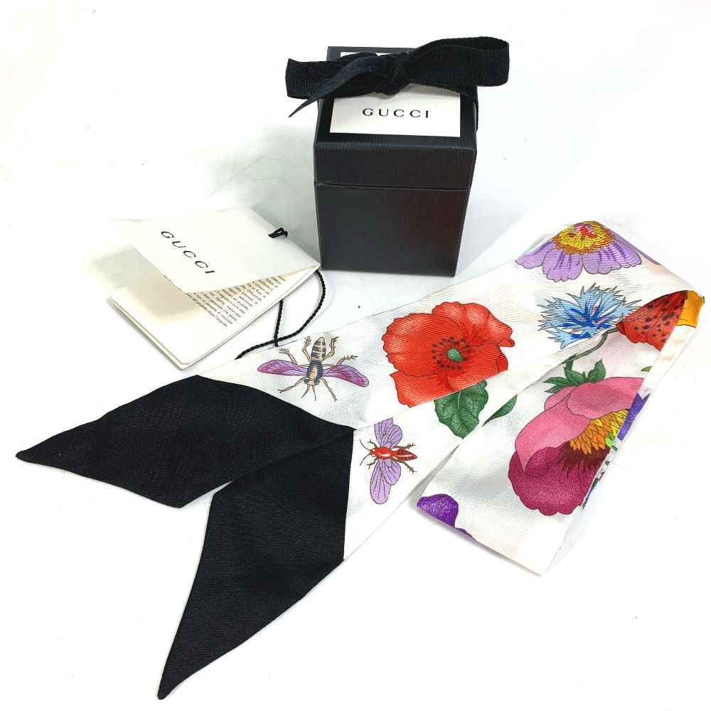 GUCCI シルクスカーフ ネックボウ 花柄 箱付き gucci 花柄シルク