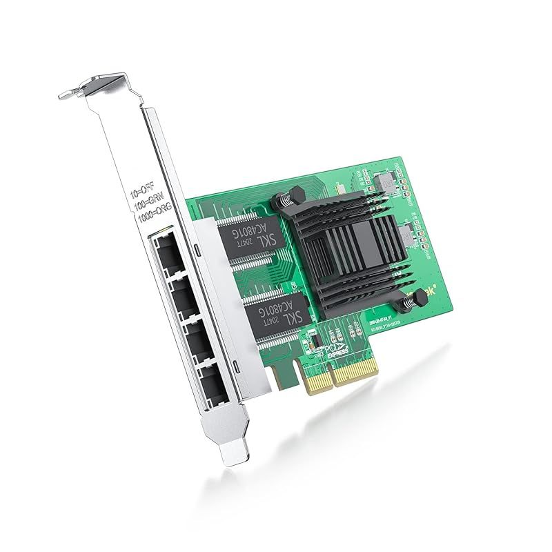 ipolex 1G Gigabit ネットワークカード NIC インテルI350-AM4 コントローラー付き 10|100|1000Mbps PCI Express ネットワーク アダプター Quad RJ45 ポート PCI-E 2.1 X4 インテル I