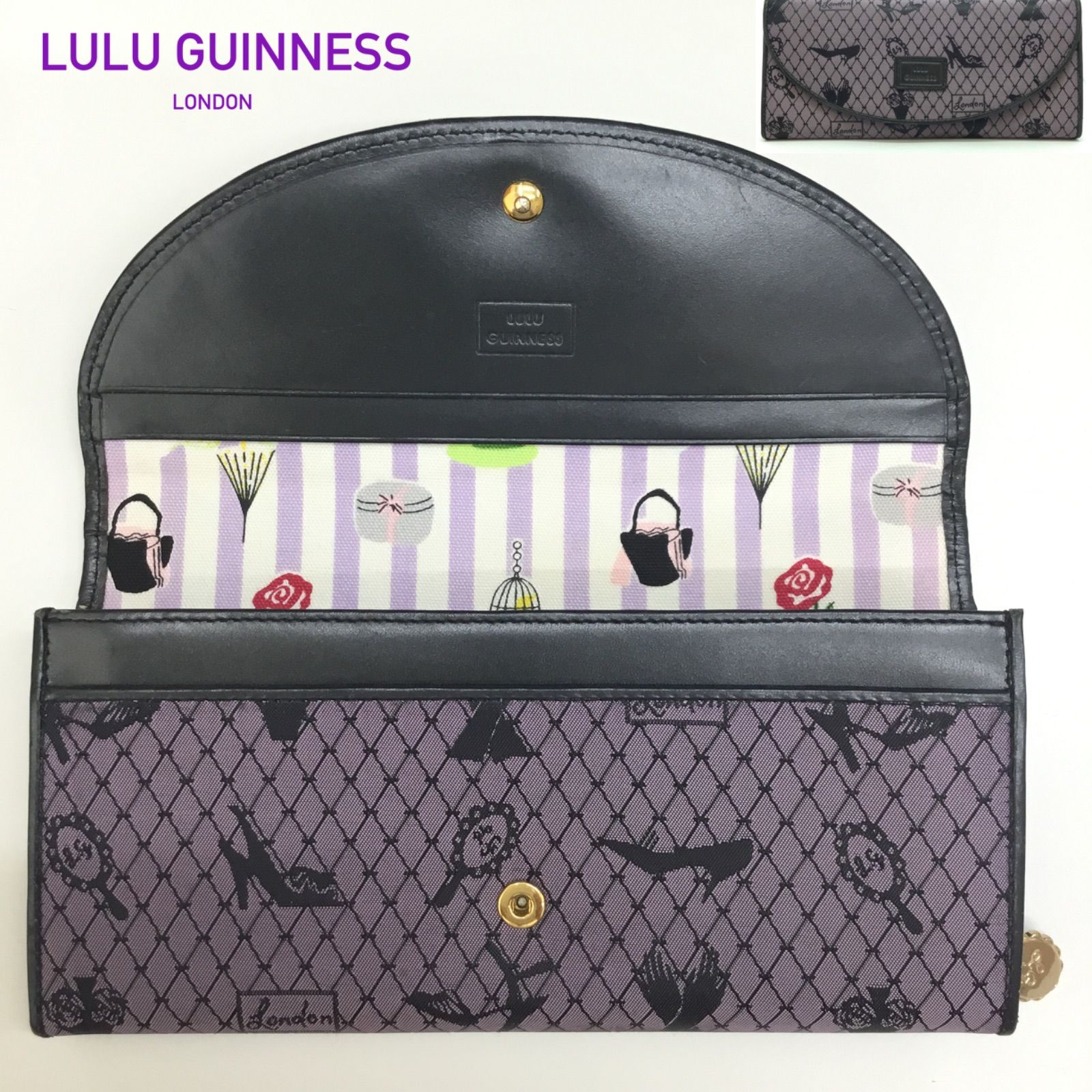 🔷LULU GUINNESS ／ ルルギネス 長財布 ／ 財布 ／ ウオレット ／ カード収納 10枚 ／ 札入れ ／ ブランド財布 ／ プリント財布  ／ LULU ウォレット ／ ルル財布 ／ パープル ／ レディース ／ メンズ - メルカリ