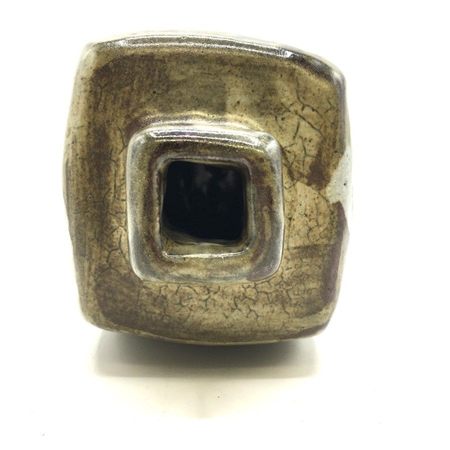 ◎◎ 益子焼 木村充作 並白笹絵篇壺 共箱付