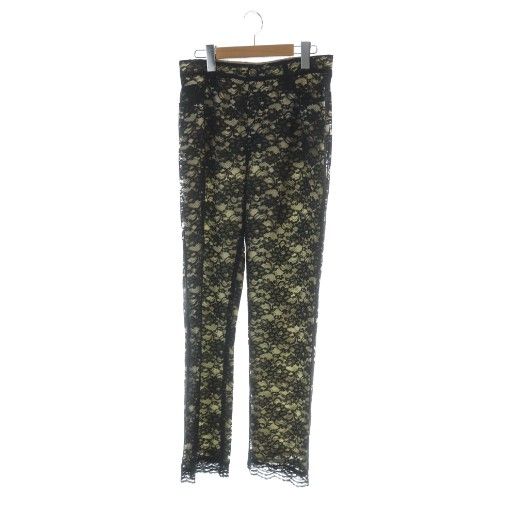 モスキーノジーンズ MOSCHINO JEANS レースパンツ ジップフライ 総柄 ロゴ 42 L 黒 ブラック GY18 |MQ