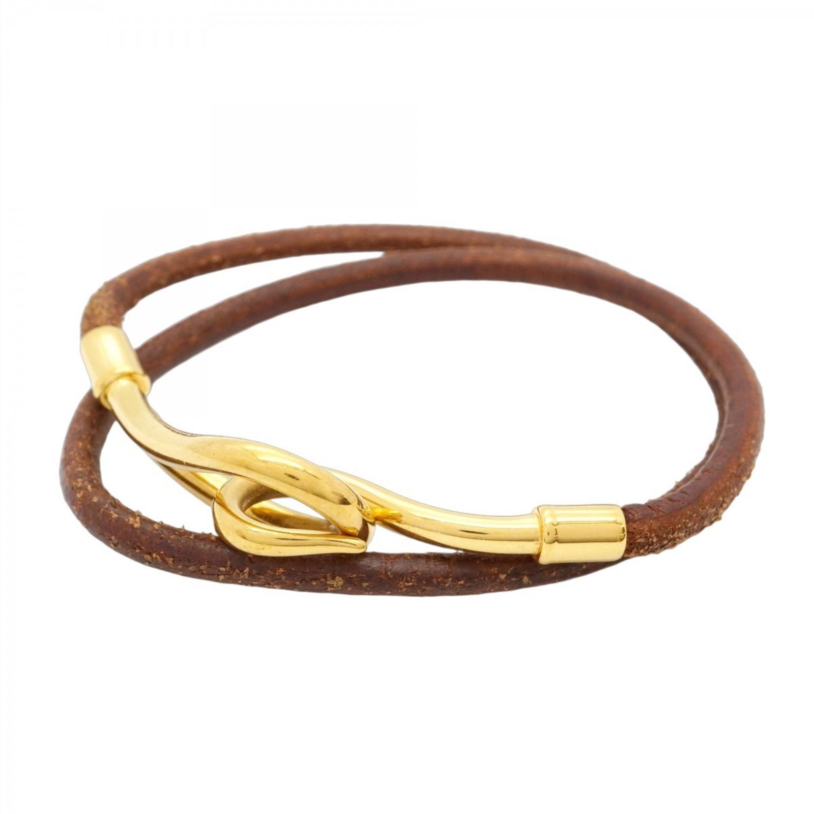 エルメス Hermes エルメス ブレスレット ジャンボフック GPメッキ レザー ゴールド ブラウンレディース