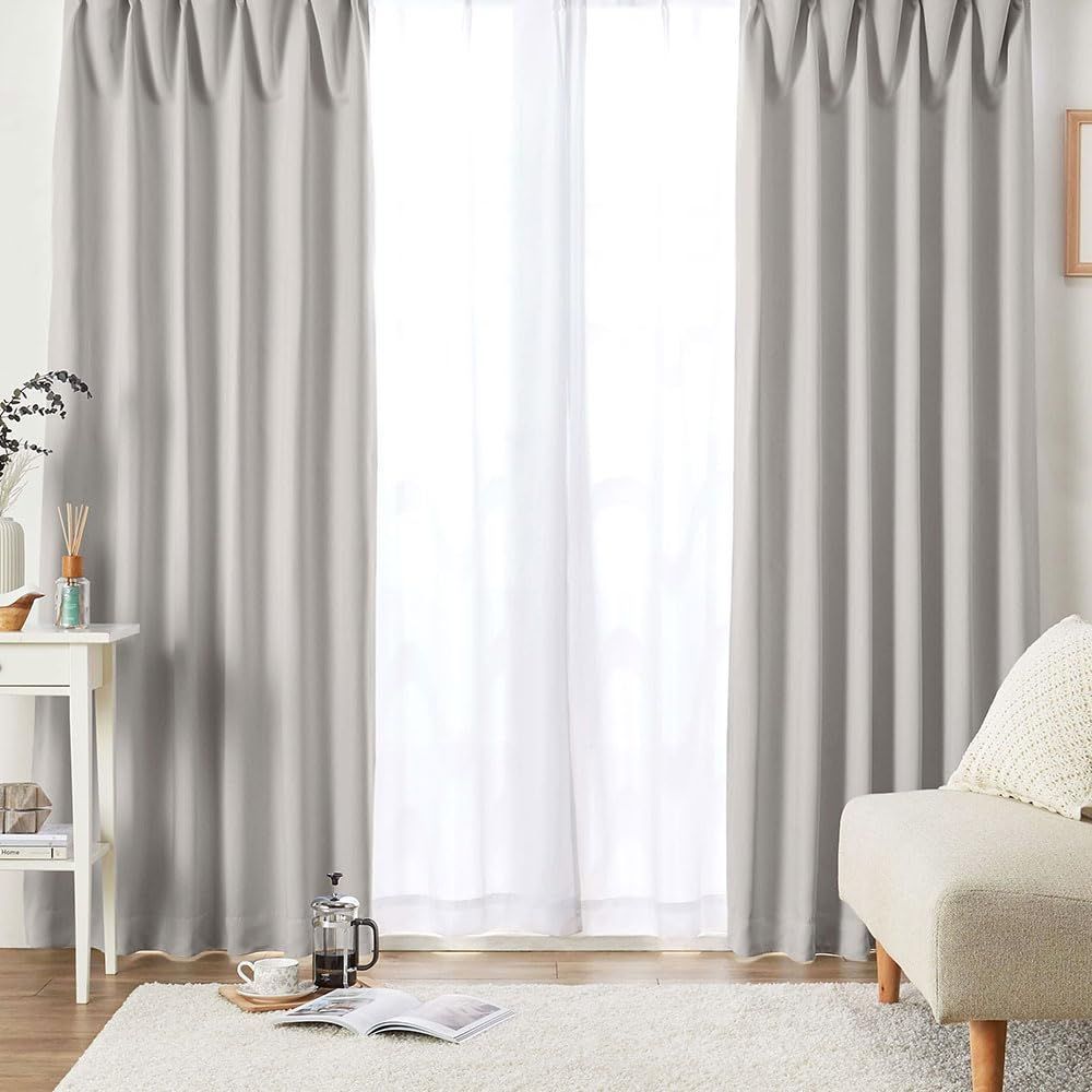 Color:ホワイト_Size:100×135cm ベルーナ(BELLUNA) カーテン 4枚セット 遮光 1級 遮熱 uvカット 遮光カーテン 4枚セット おしゃれ 北欧 シンプル 幅100 タッセル付 カーテン2枚 レース2枚 ２枚組 アジャ
