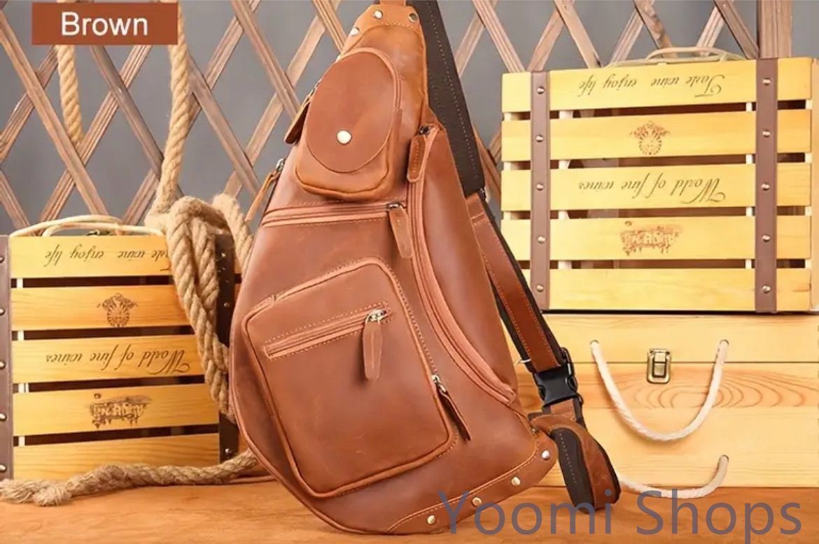 【新品未使用】ショルダーバッグ バッグ レトロ風 ボディバッグ 大容量 ワンショルダーバッグ メンズ牛革オイルレザー iPad9.7インチ B