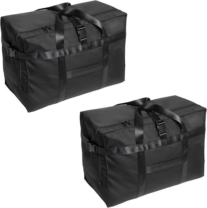 Team One Day TeamOneDay 折りたたみ 旅行バッグ 大容量 防水 圧縮できるベルト キャリーオン ボストンバッグ 無料機内預けサイズ トラベルバッグ キャンプ アウトドア ブラック 75L2個セット