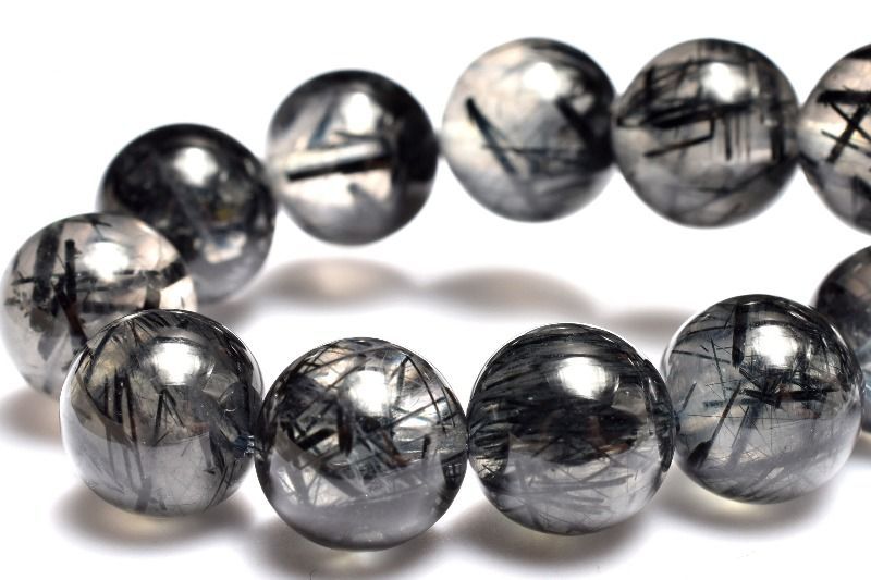 １点物 太針入り ブルーラビットヘアールチル入り ブラックトルマリンインクォーツ 9.5mm ブレスレット パワーストーン 天然石 _MA7923
