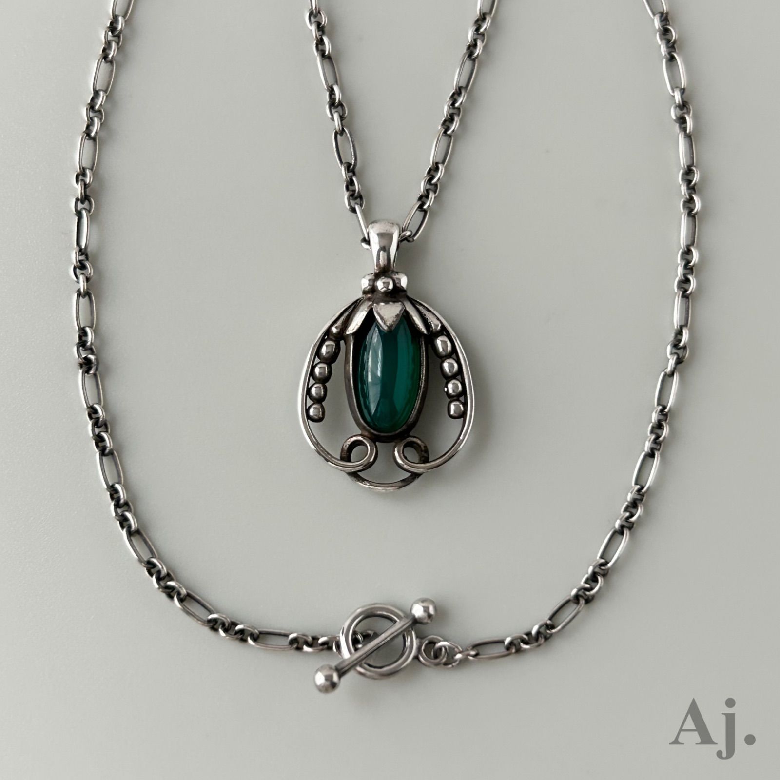 ジョージジェンセン 1990 グリーン アゲート チェーン ネックレス  