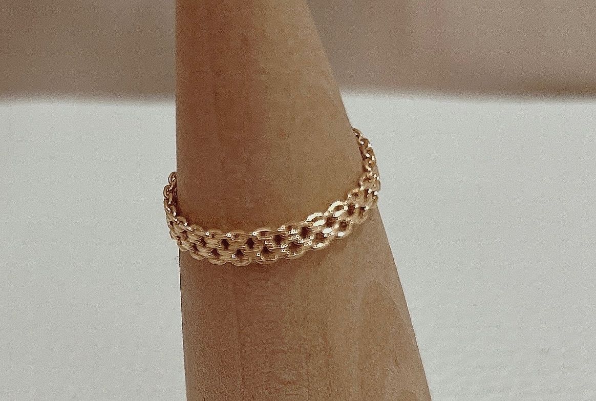 K18 2連 ハートのチェーンリング k18YG チェーンリング K18 2連 ハート