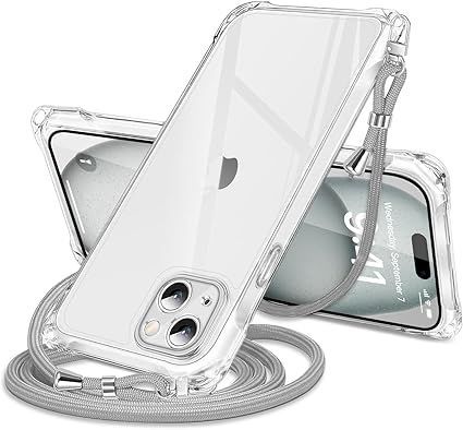 おひつ iPhone 15 スマホケース クリア 肩掛け斜めかけ 首掛け縄掛け