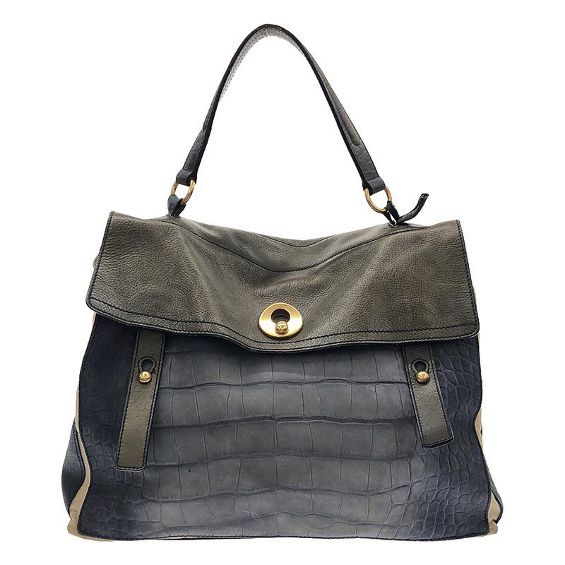 YVES SAINT LAURENT / イヴサンローラン | SAC MUSE TWO キャンバス レザー ハンドバッグ | ベージュ/ブルー/グリーン | レディース