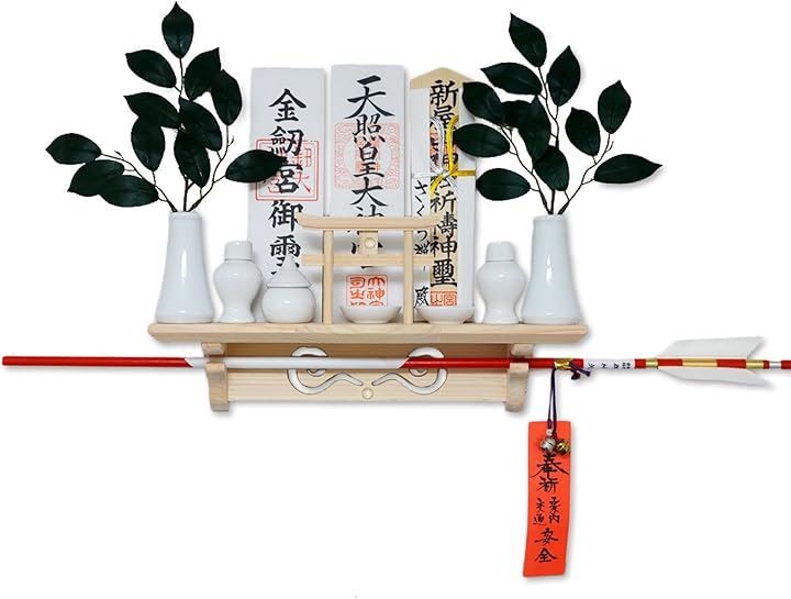 さくら禅 棚型 神棚 神明 白松 壁掛け お札立て モダン 棚板 神具 本体のみ 明神鳥居 水晶付き