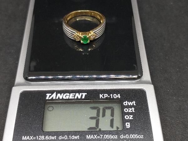 K18 Pt900 コンビ グリーンストーン ダイヤモンド デザインリング 11.5 