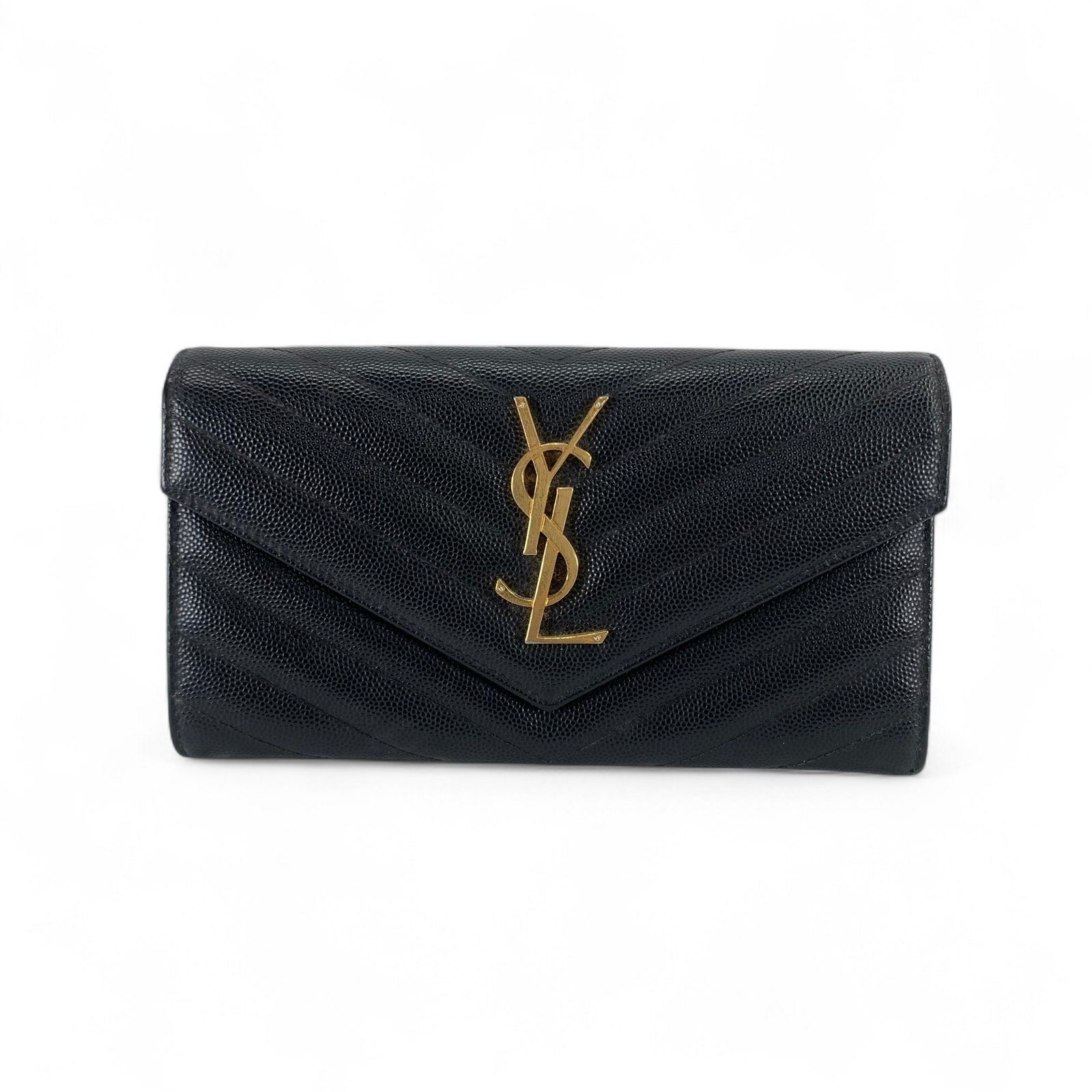 Saint Laurent Vステッチ シルバーロゴ 長財布 キャビアスキン Saint Laurent Vステッチ シルバーロゴ 長財布 キャビアスキン