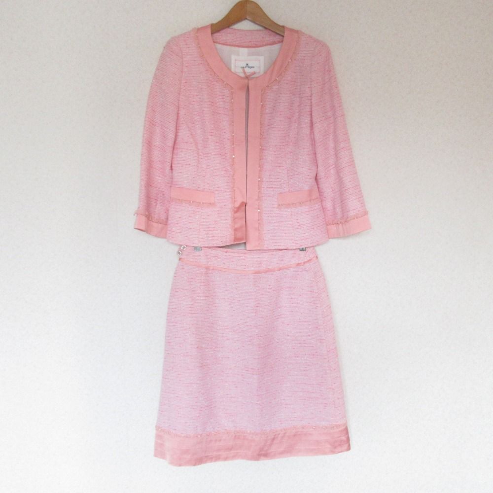 美品 Courreges クレージュ ツイード ノーカラー ジャケット ひざ丈  