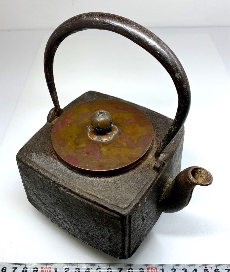 銀手象嵌鉄瓶 持ち手込高さ20.5㎝ 東Y6-0925 トヒル