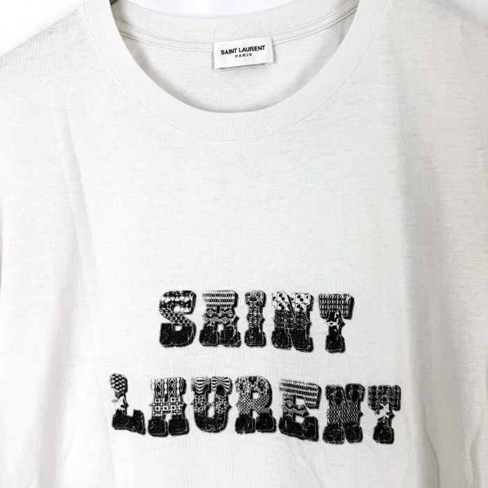 サンローラン SAINT LAURENT ロゴプリントTシャツ カジュアル 透け感 くすみホワイト 送料無料 h1216y0058 中古 古着 ブランド古着DB サンローラン SAINT LAURENT ロゴプリントTシャツ カジュアル