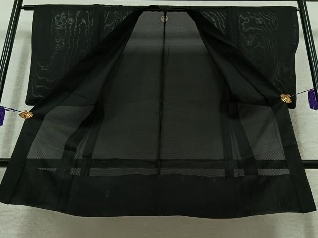 平和屋着物▽男性 黒紋付 長羽織 スリーシーズン 春夏秋 塵除け 暗黒色 正絹 AABB8007jh