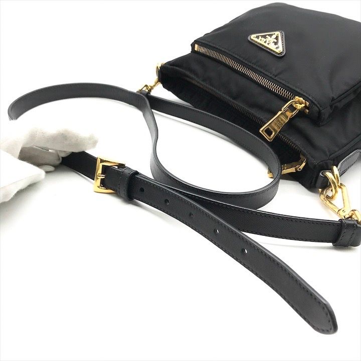 超美品 PRADA プラダ 三角ロゴ テスート ナイロン サフィアーノ 