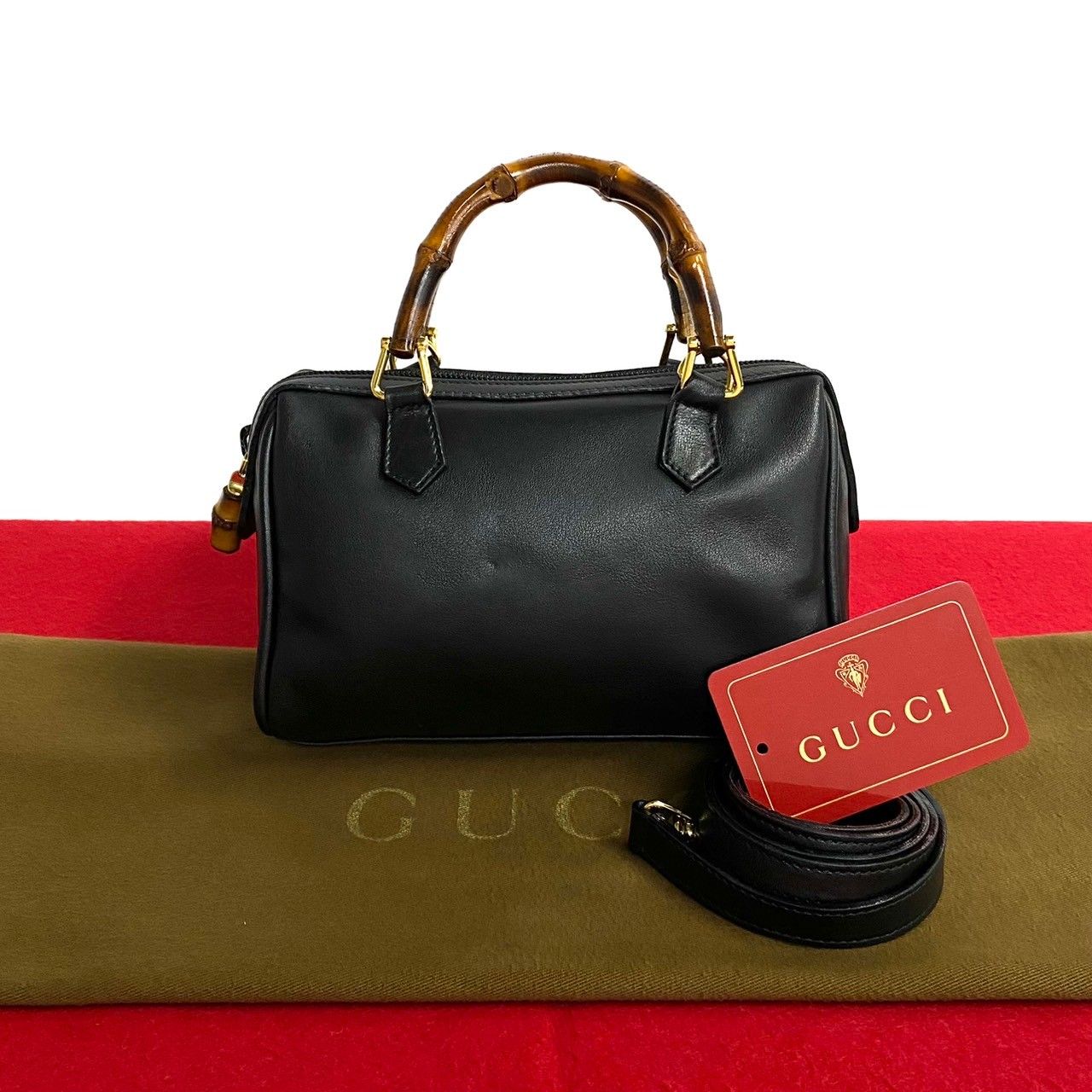 極 美品 GUCCI グッチ オールドグッチ ヴィンテージ バンブー レザー 本革 2way ハンドバッグ ミニ ショルダーバッグ ブラック  32424 - メルカリ