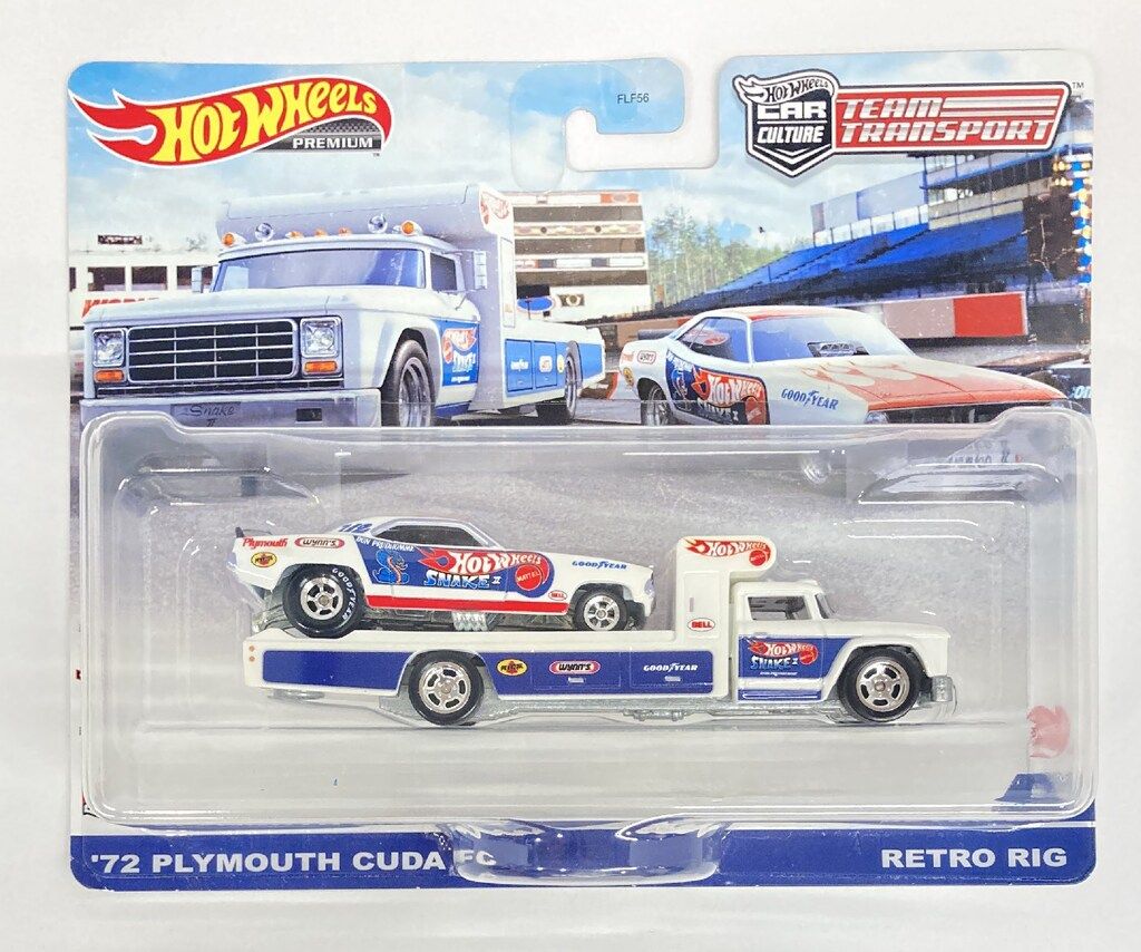 MATTEL TEAM TRANSPORT HOTWHEELS '72 PLYMOUTH CUDA FC/RETRO RIG HCR40