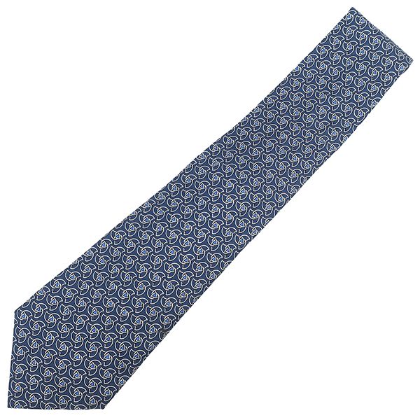 エルメス HERMES ネクタイ 総柄 9cm シルク ネイビー×ブルー 紺 青 グレー 手裏剣