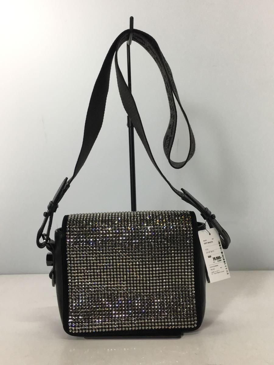 OFF-WHITE Black Crystal Diag Flap Bag ショルダーバッグ レザー シルバー - 「特別コラボアイテム」