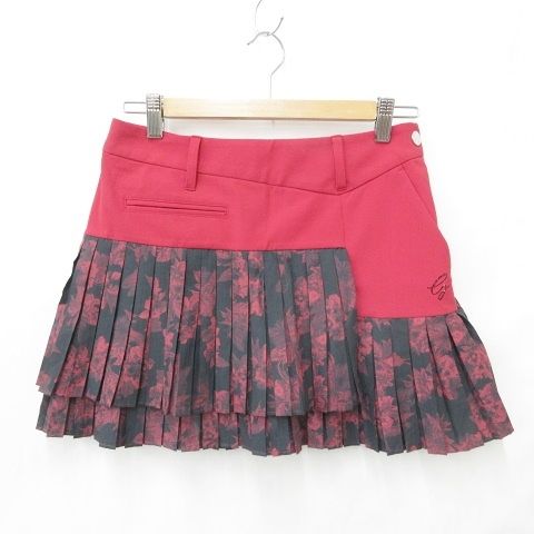 デサント DESCENTE GOLF LUXE COLLECTION ゴルフ スポーツウエア スカート 花柄 プリーツ ビジュー インナーパンツ ストレッチ 赤 黒 レッド ブラック S