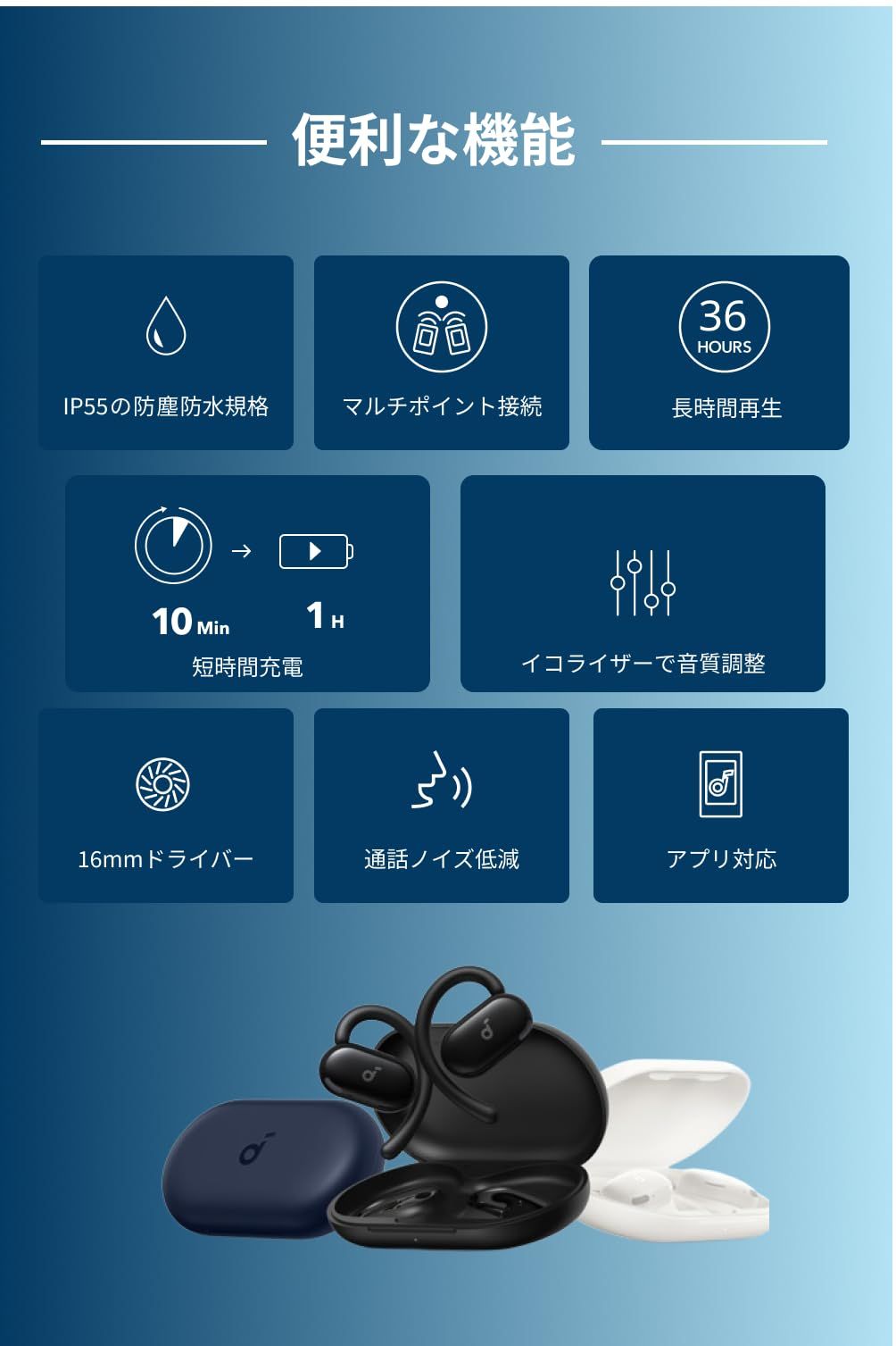 オープンイヤー型ワイヤレスイヤホン IP