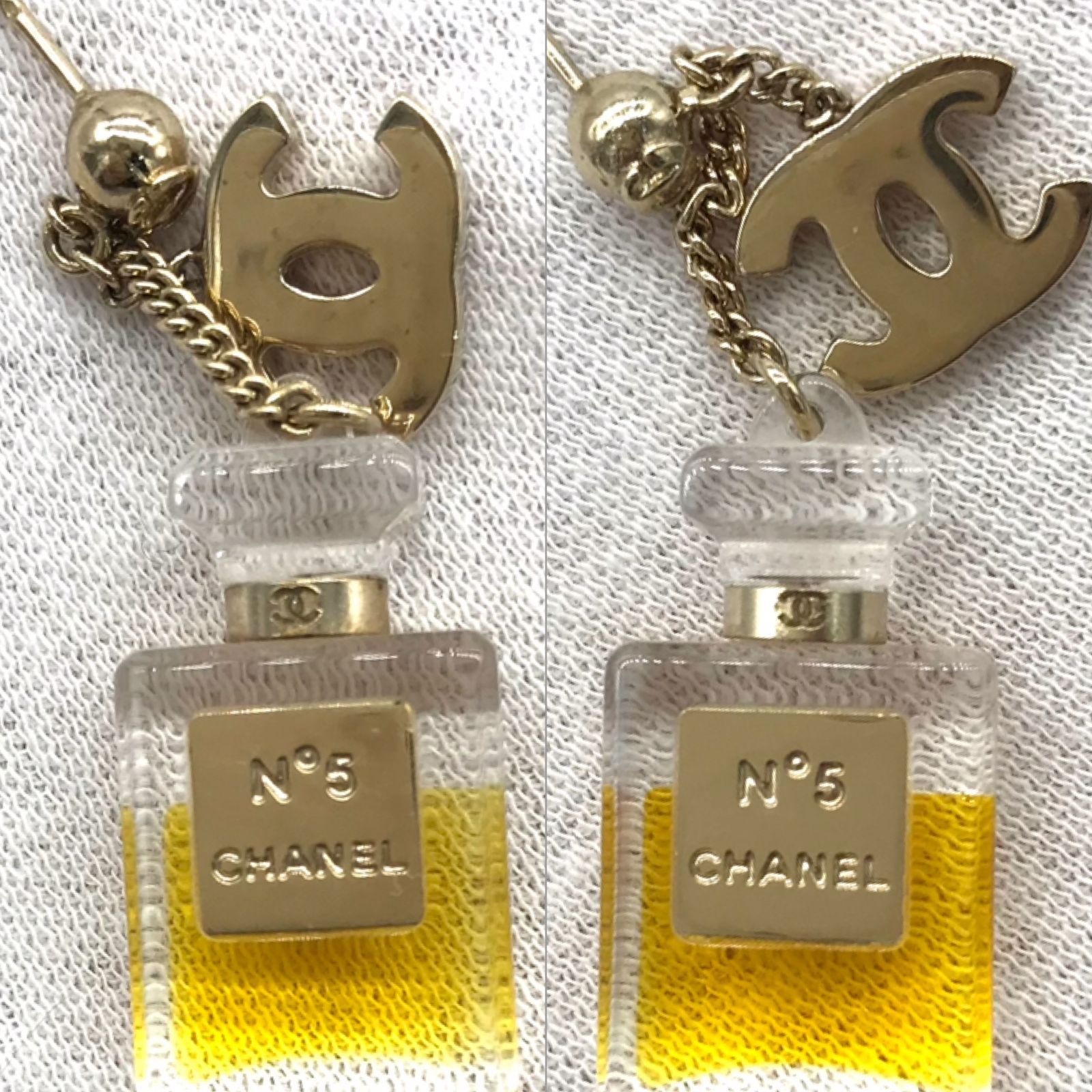 ▽CHANEL/シャネル NO.5 香水ボトル ピアス ココマーク ゴールド系 