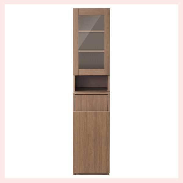 ダストボックスラック（W35×D40×H160cm）／ブラウン ※薄型,スリム,スッキリ,収納,シリーズ,キッチン家具,台所,キッチンボード,食器棚,カップボード,ごみ箱,一体型,合体,省スペース,茶色,木目調