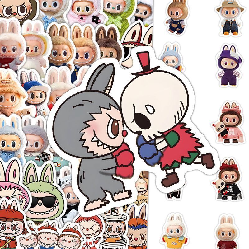 ラブブグッズまとめ売り⑪ 水筒 タオル シール カードケース ミラー 文具 100枚入り】 Labubu ラブブ ステッカーセット 人気キャラクター