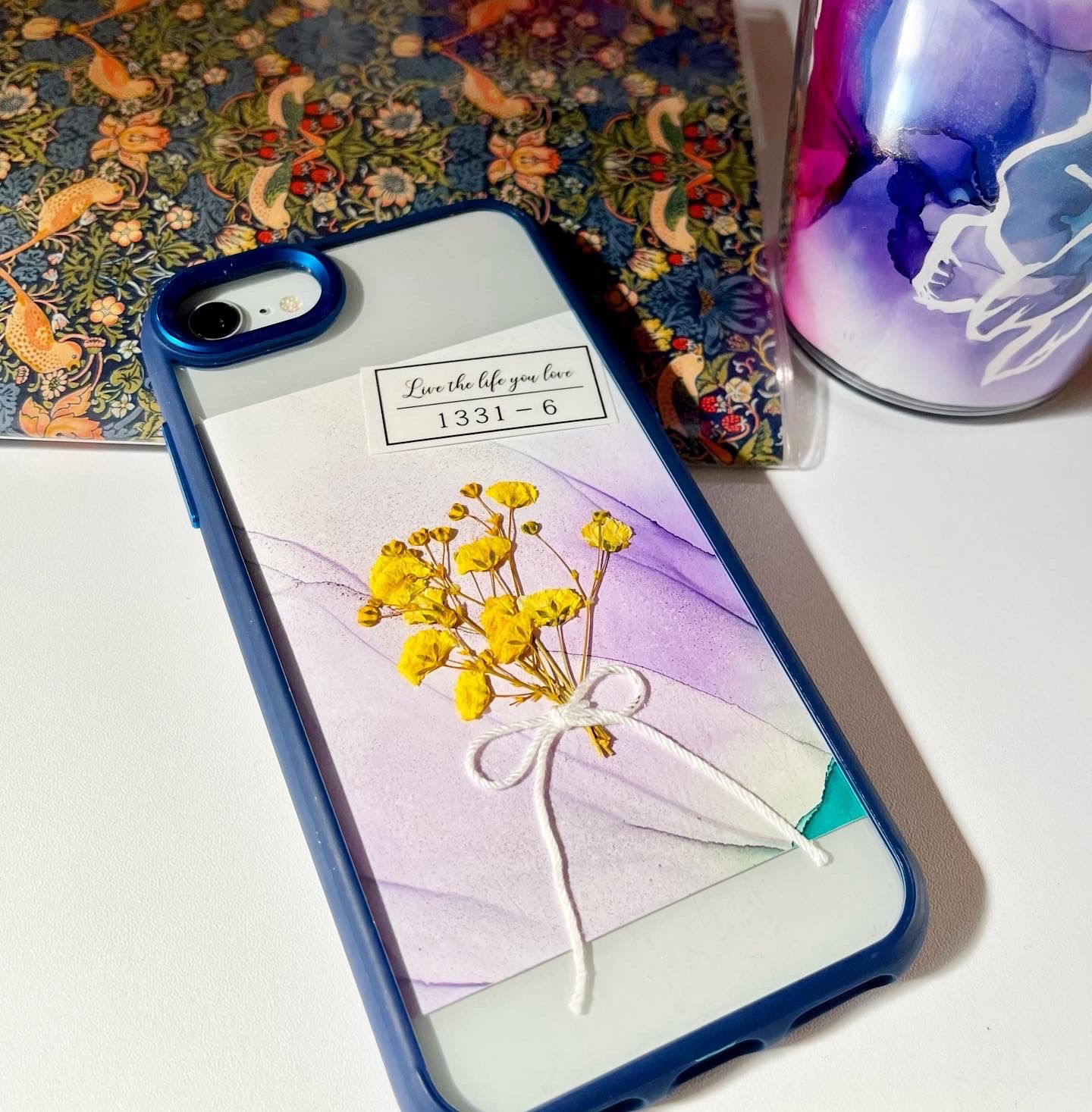 再販】虹色 インナーシート ドライフラワー スマホ ミニブーケ かすみ 