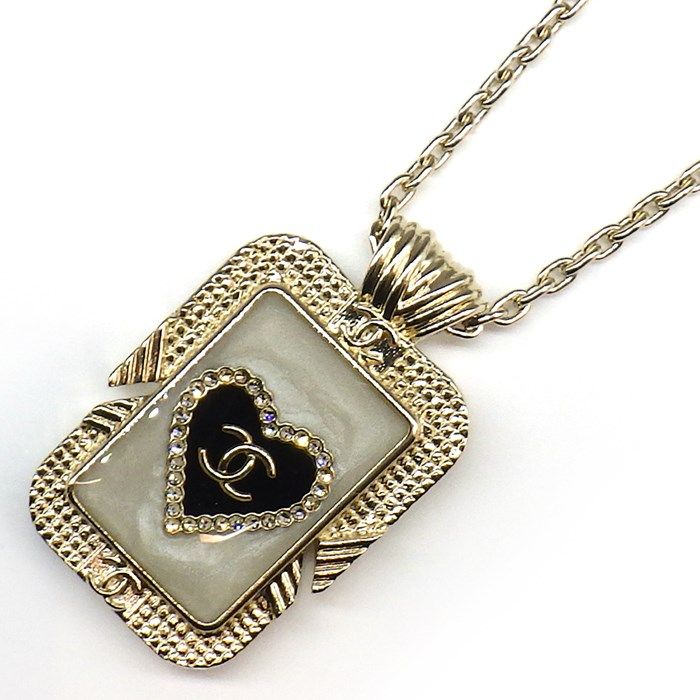 シャネル CHANEL ネックレス ココマーク 2021 オータムコレクション AB6685 タグ No.5 ハート ストラス ラインストーン グレー ブラック レジン GP