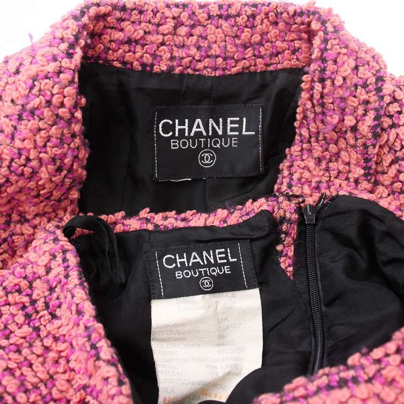 シャネル CHANEL 94A ヴィンテージ ツイード スーツ セットアップ 上下 テーラードジャケット タイトスカート ミニ ココマーク ココボタン  38 S ピンク /KH - メルカリ