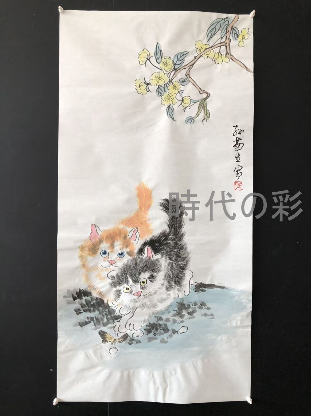 中国古美術 近現代の書画家 孫菊生作款 猫図 肉筆保証 三尺画芯 書画 宣紙 立軸 巻き物 妙墨 時代物 古玩 古美味 唐物 古画 R07102014