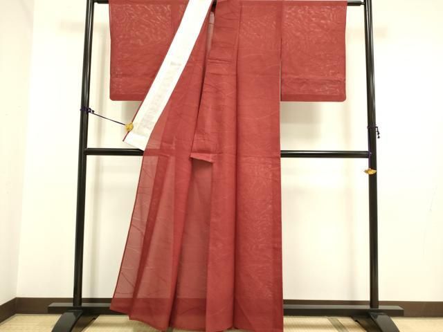 平和屋着物＊夏物 色無地 絽 芝紋紗 葡萄茶色 洗える着物 AAAZ2010st