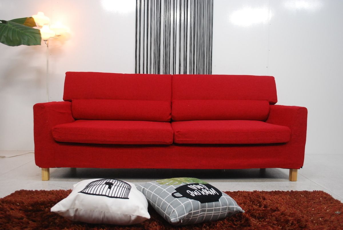アウトレット 現品限り 一部 ファブリック生地 フルカバーリングソファー 赤 レッド 191113-monova-3p-re