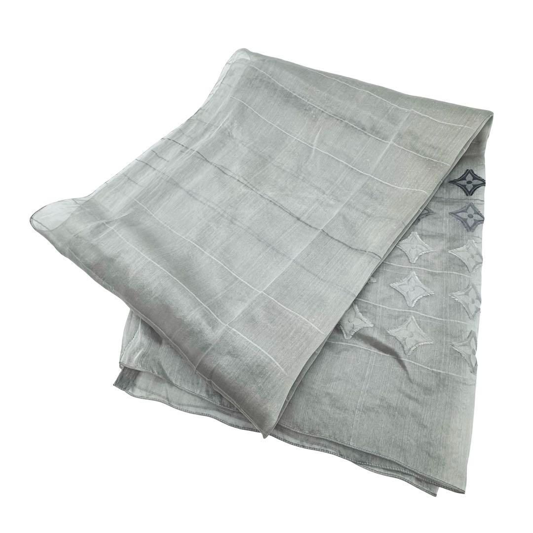 LOUIS VUITTON ルイヴィトン シルク ストール ショール マフラー モノグラム ストライプ グレー Made in Italy レディース メンズ