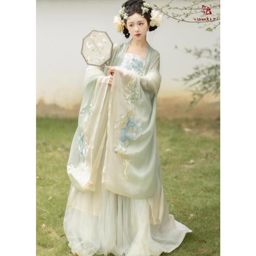 本格的な 漢服3点セット レディース 唐朝 中国古代服装 振袖羽織カバー付き 大きい花刺繍 ストール付き 中華宮廷 皇后 貴妃 変身 コスプレ衣装 グラ 何でも揃う。