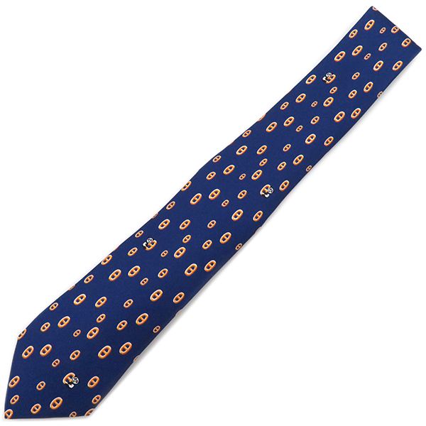 エルメス HERMES ネクタイ シェーヌダンクル 7.5cm シルク ブルー 青