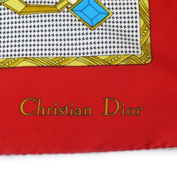 Dior Vintage 千鳥格子 ロゴ 宝石 大判シルクスカーフ（赤系） - メルカリ