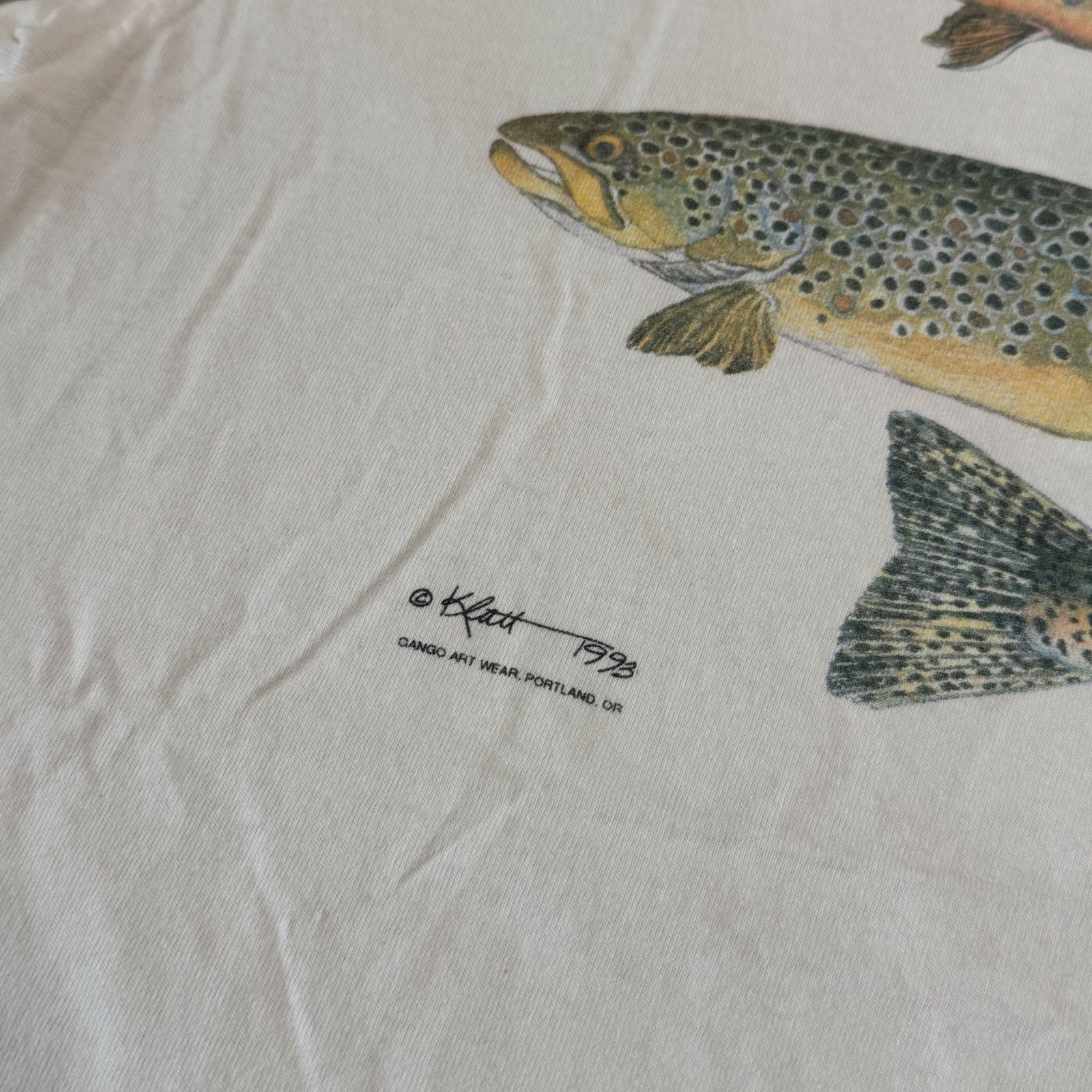 90s レインボートラウト フィッシング サーモンアートTシャツ 