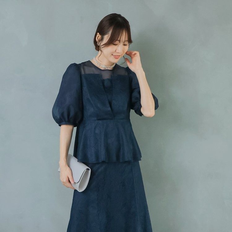 結婚式 親族 服装 お呼ばれドレス レースドレス 大きいサイズ ツーピース 30代 40代 50代 おしゃれドレス 袖あり 膝下 セパレートドレス MAAHADDERANG_COM