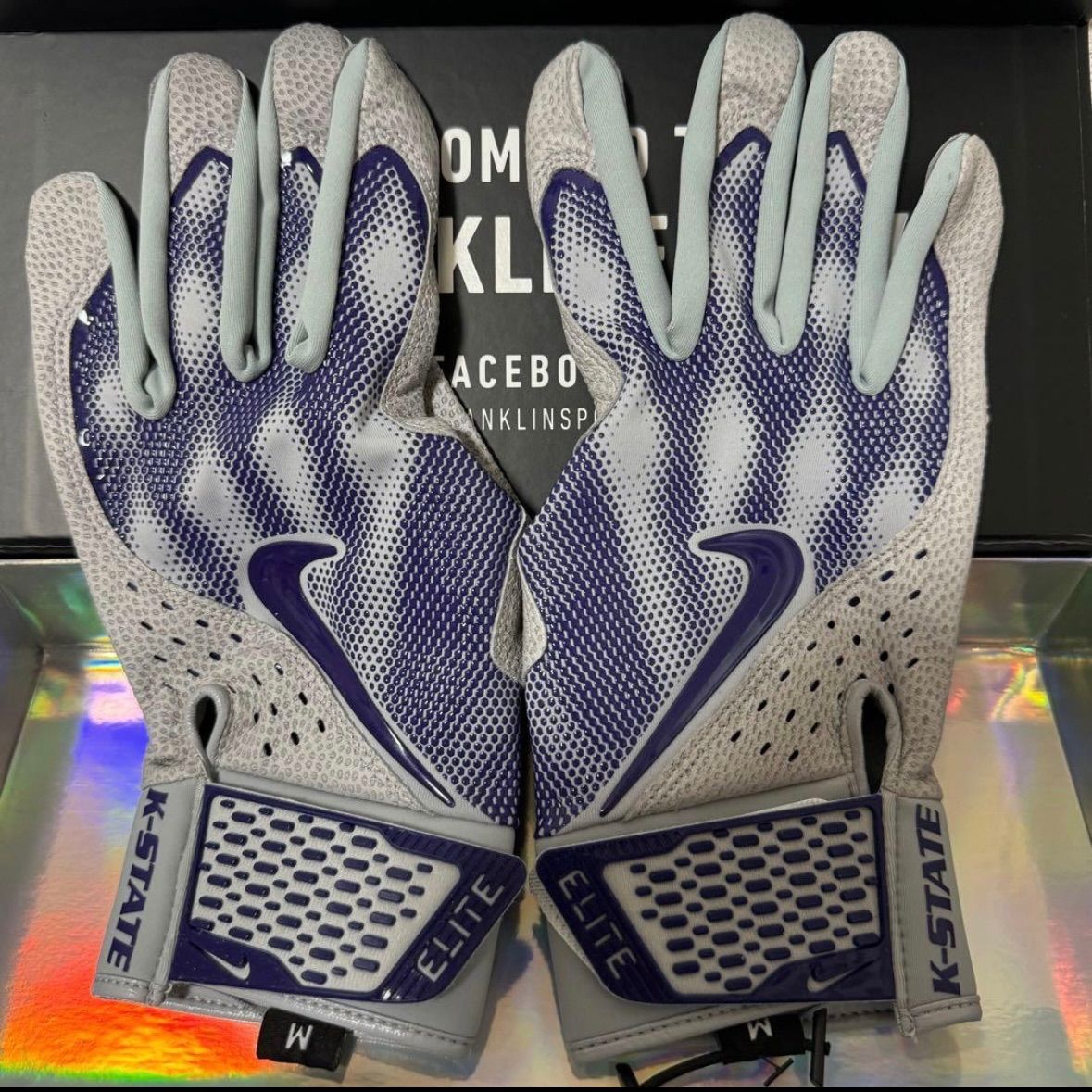 NIKE Alpha Elite グレー パープル Mサイズ バッティンググローブ ナイキ ジョーダン 革手 バッテ バッティンググラブ