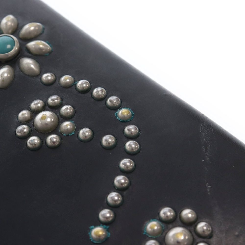 HTC (エイチティーシー) フラワー スタッズ レザー 二つ折り ロング