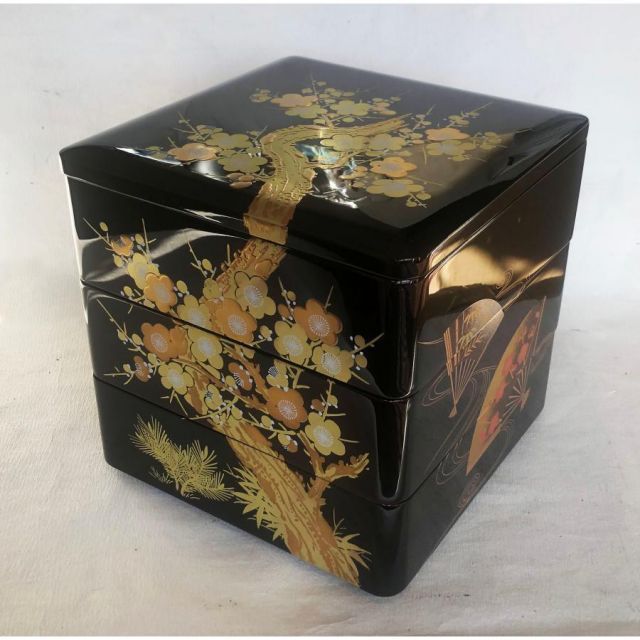 重箱 山田平安堂 丸重 二段 扇面に松竹梅 重箱 山田平安堂 丸