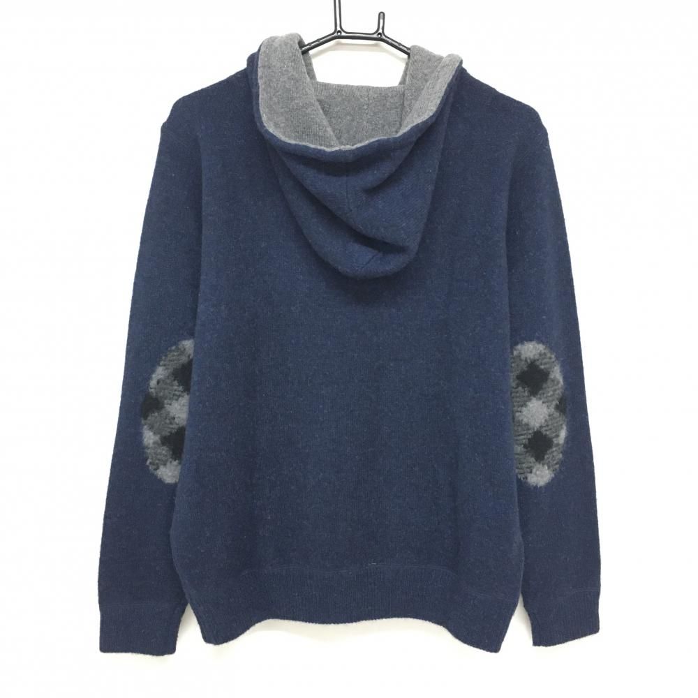 マスターバニー フード付セーター ネイビー×グレー ロゴレッド アンゴラ混 メンズ 4 M ゴルフウェア MASTER BUNNY EDITION