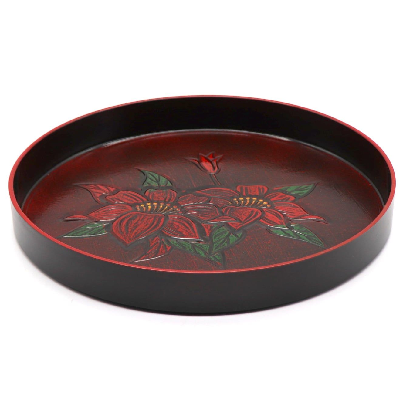 烏城彫・漆器お盆セット・丸盆・角盆・取手付・彫刻・No.210329-33