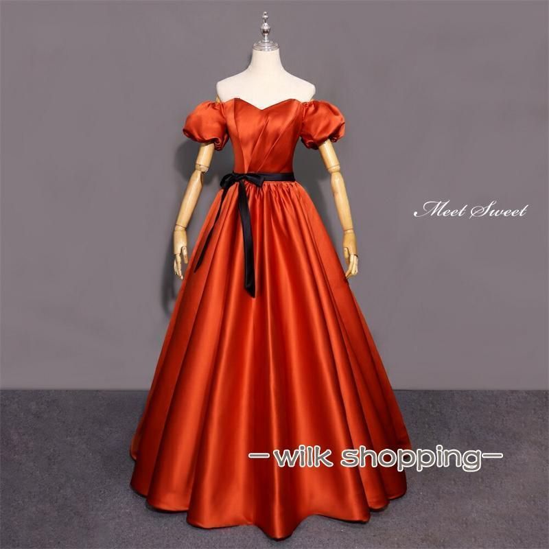tunoah wedding オフショルダー　テラコッタ　カラードレス　Aライン 高品質！ ウェディングドレス テラコッタ色 取り外しオフ
